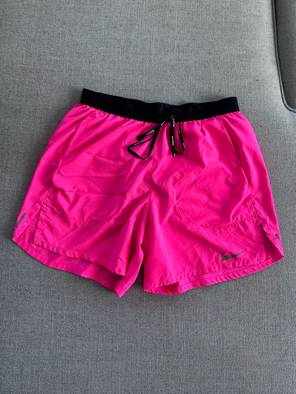 Nike Men’s Hot Pink Neon Athletic Running Shorts w 5” Inseam and Black Waistband